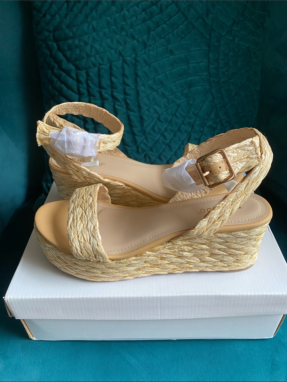Woven Espadrille Platform Sandals - Natural Straw size 7.5